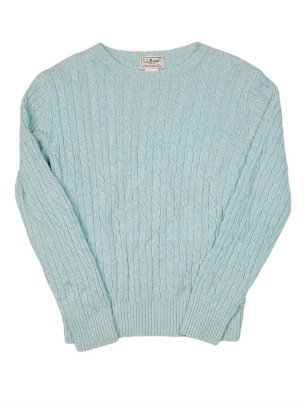 LL Bean Lambs Wool Sweater Womens Size S Blue Green Cable Knit Modest Cute Y2K